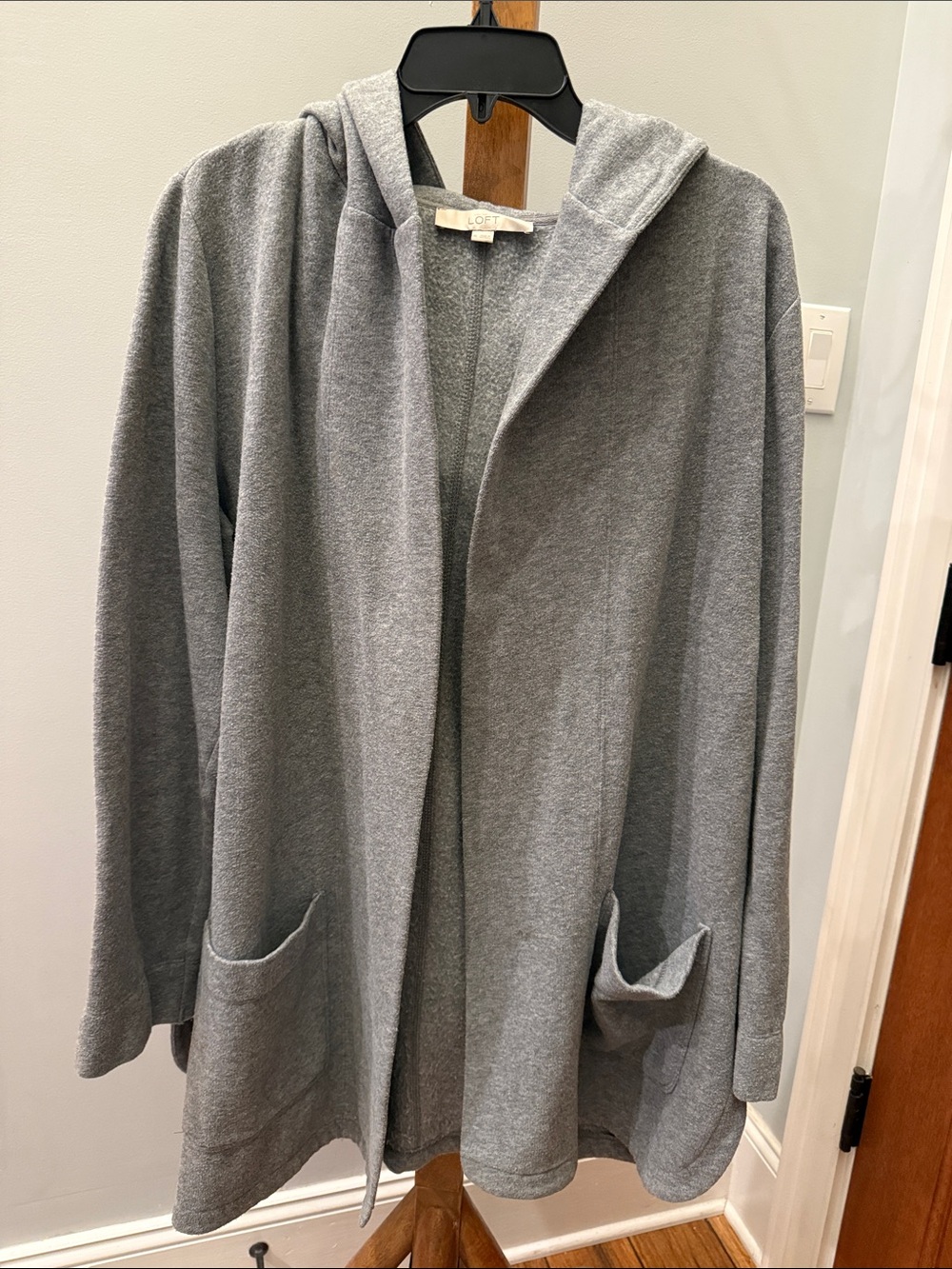 LOFT XL Cozy Hooded Open Cardigan - Gray
